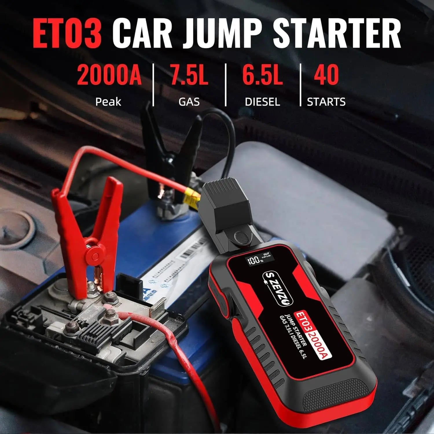 S ZEVZO® ET03 Car Jump Starter 2000A