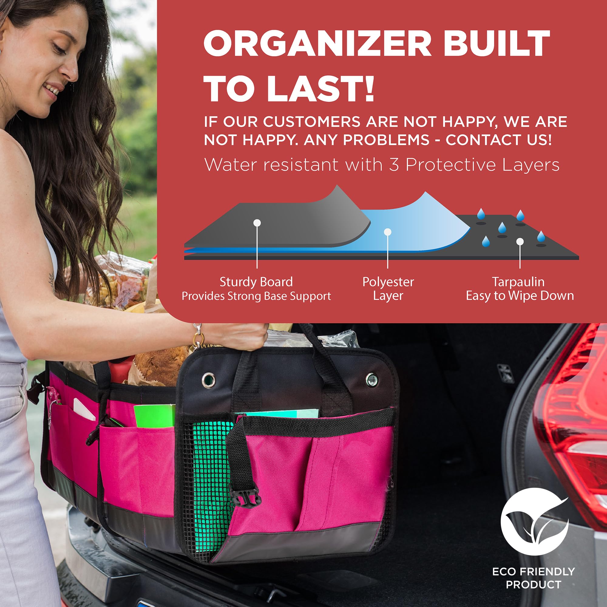 TRUNKCRATEPRO Pink SUV and Jeep Trunk Organizer - Premium Adjustable Multi-Compartment Collapsible Car Storage (Large Capacity)