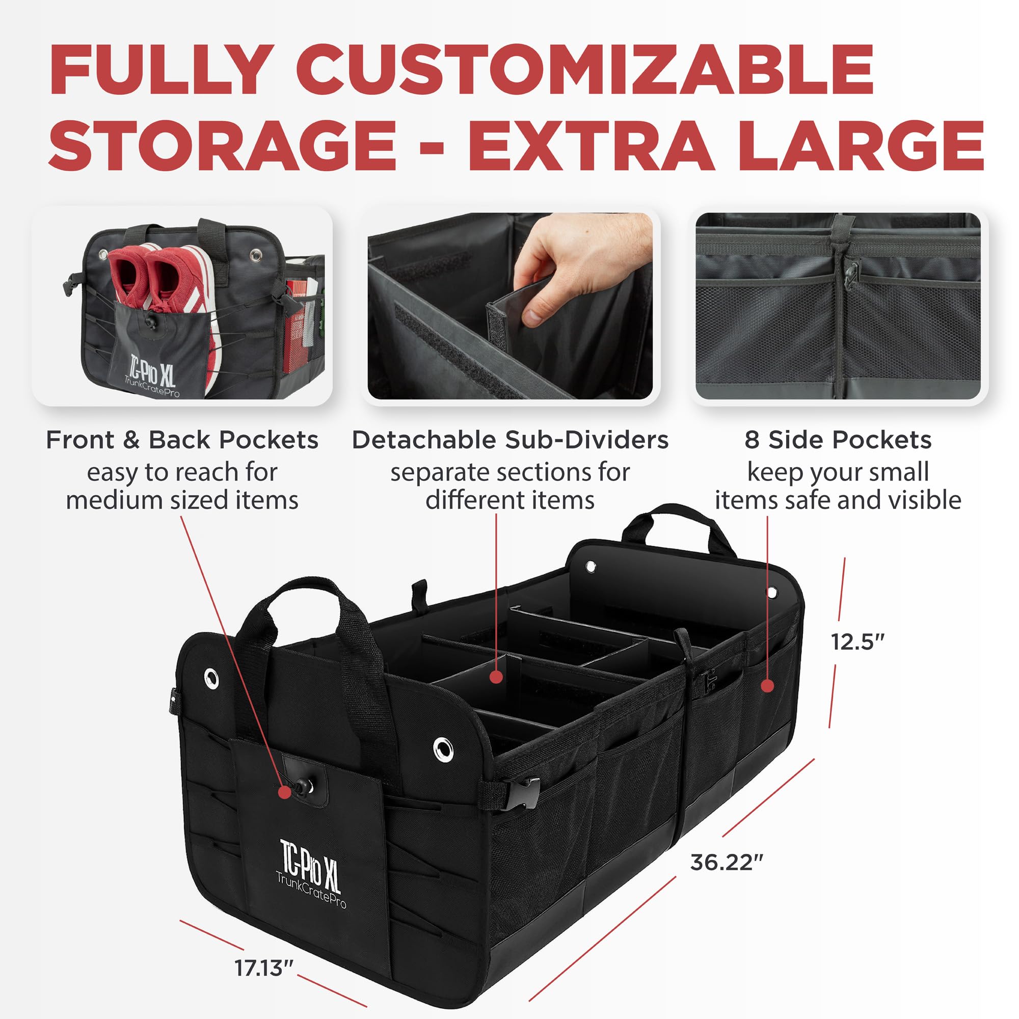 TRUNKCRATEPRO Truck Bed Organizer | Trunk Organizer for SUV, Truck, Car | Extra Large Premium Expandable Compartments Lightweight Foldable Cargo Organizer, | SUV and Truck Organizer for Heavy Loads