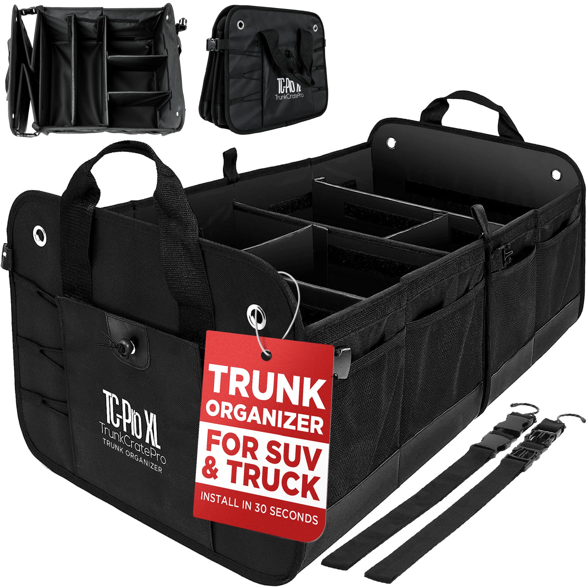 TRUNKCRATEPRO Truck Bed Organizer | Trunk Organizer for SUV, Truck, Car | Extra Large Premium Expandable Compartments Lightweight Foldable Cargo Organizer, | SUV and Truck Organizer for Heavy Loads