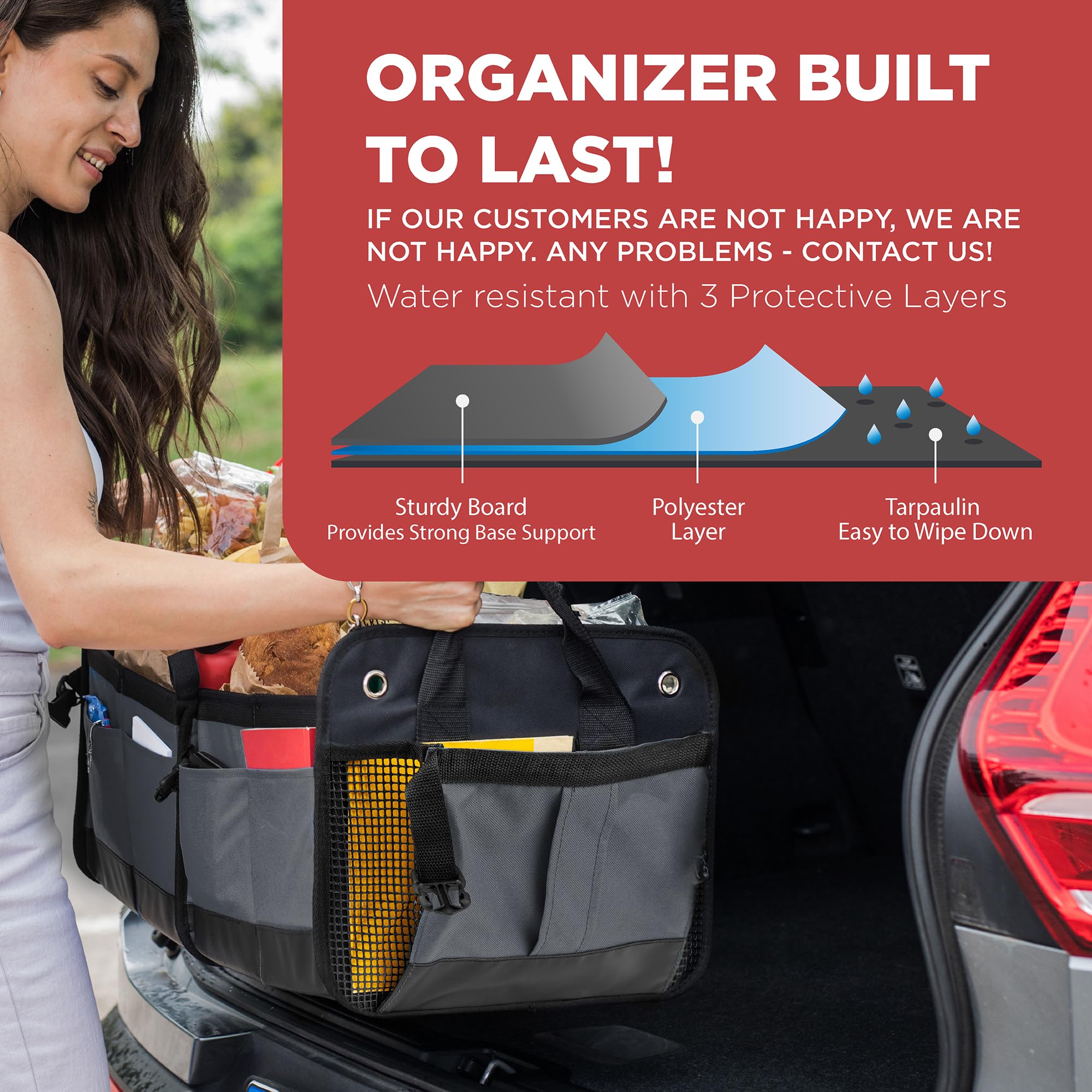 TRUNKCRATEPRO Car Storage Organizer, Gray Car Organizer, Trunk Organizer For Car, Suv, Truck, Premium Multi Adjustable Compartments Collapsible car trunk organizers (Large Capacity)