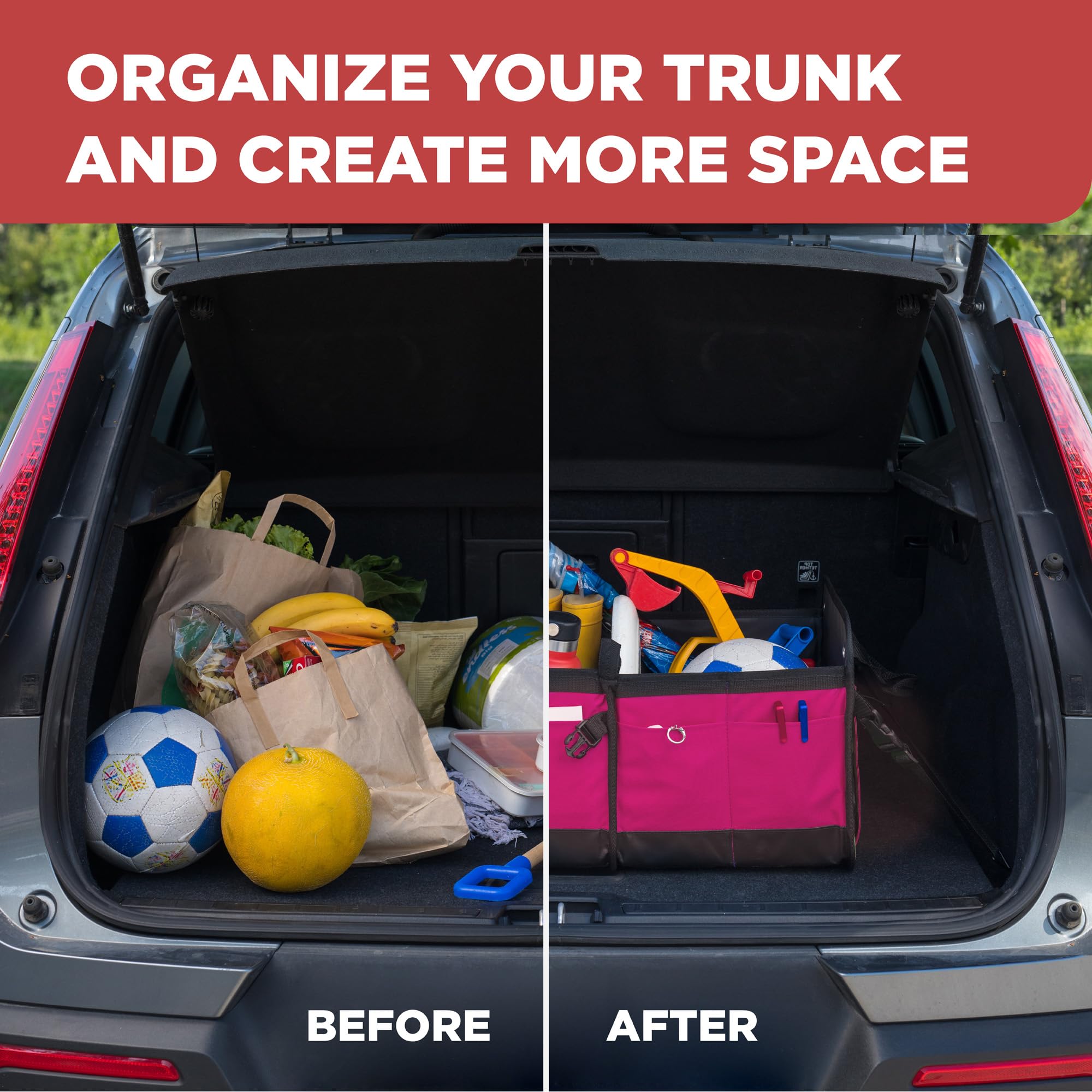 TRUNKCRATEPRO Pink SUV and Jeep Trunk Organizer - Premium Adjustable Multi-Compartment Collapsible Car Storage (Large Capacity)